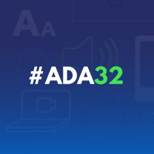 Blue square with hashtag ADA32